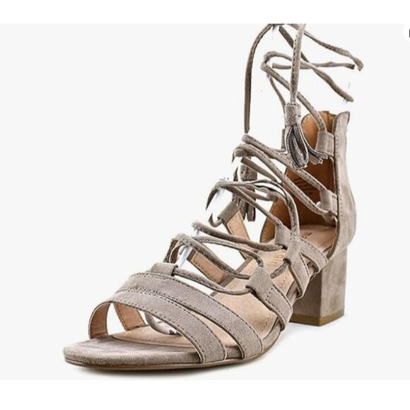 Madden Girl Loverrr Shoes Womens 8 M Tan Criss Cross Up Leg Heel Suede - Picture 1 of 12